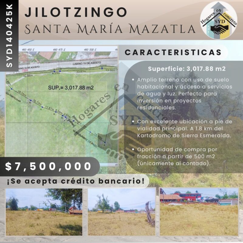 Terreno Habitacional Jilotzingo Santa María Mazatla